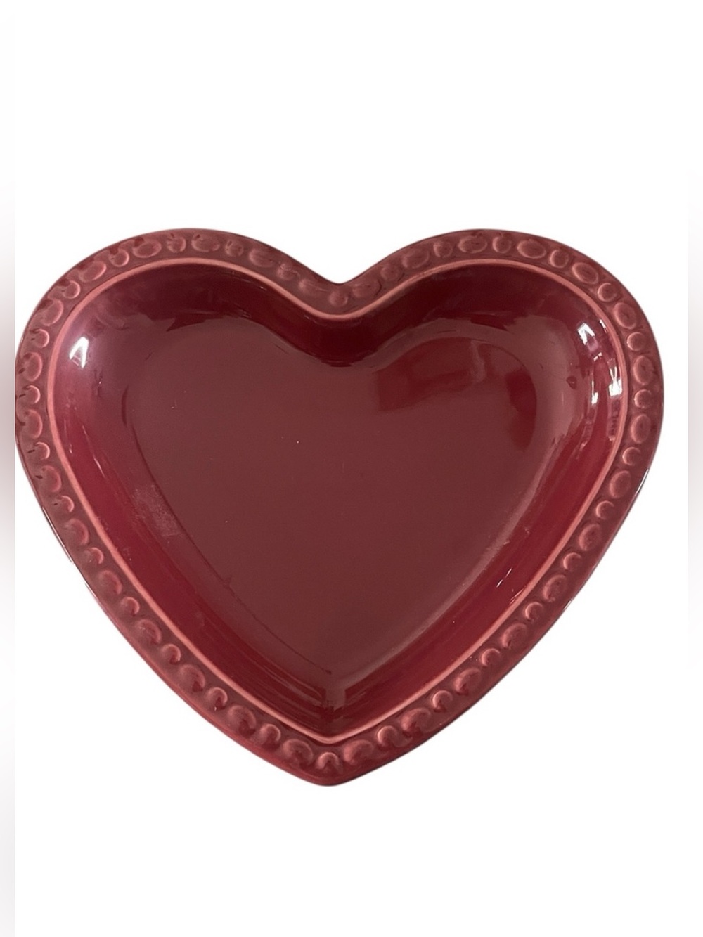 Vintage Longaberger Pottery Paprika Dark Red Heart Plate Dish Made in USA